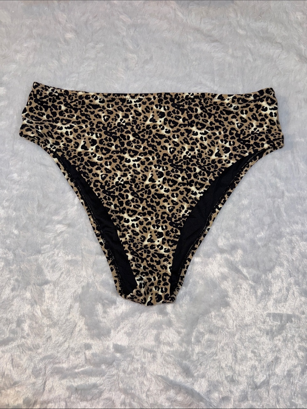NWT RELLECIGA Leopard Print High Cut Bikini Bottoms - Beige Black